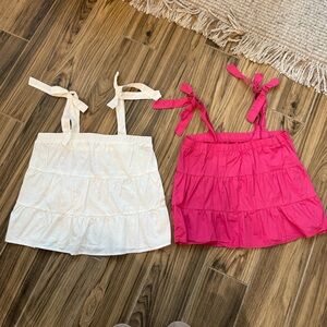 Pink and White Tiered Tops Womens Size Large